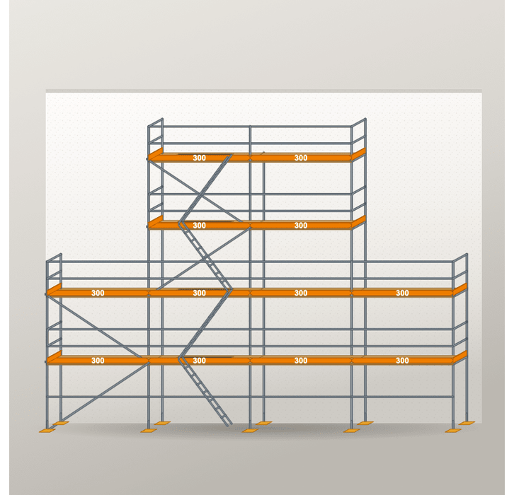 Giebelgerüst 12 x 10 m | 78 m² | Stahl / Holzbelag | RUX65 Giebelgerüst Scaff24 