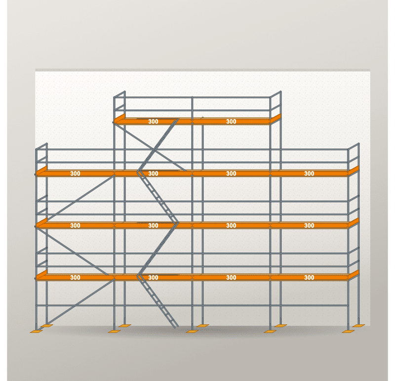 Giebelgerüst 12 x 10 m | 90 m² | Stahl / Holzbelag | RUX65 Giebelgerüst Scaff24 