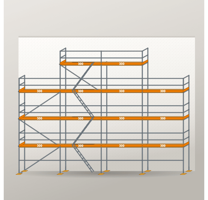 Giebelgerüst 12 x 10 m | 90 m² | Stahl / Holzbelag | RUX65 Giebelgerüst Scaff24 