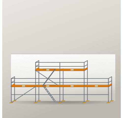 Giebelgerüst 12 x 6 m | 42 m² | Stahl / Holzbelag | RUX65 Giebelgerüst Scaff24 
