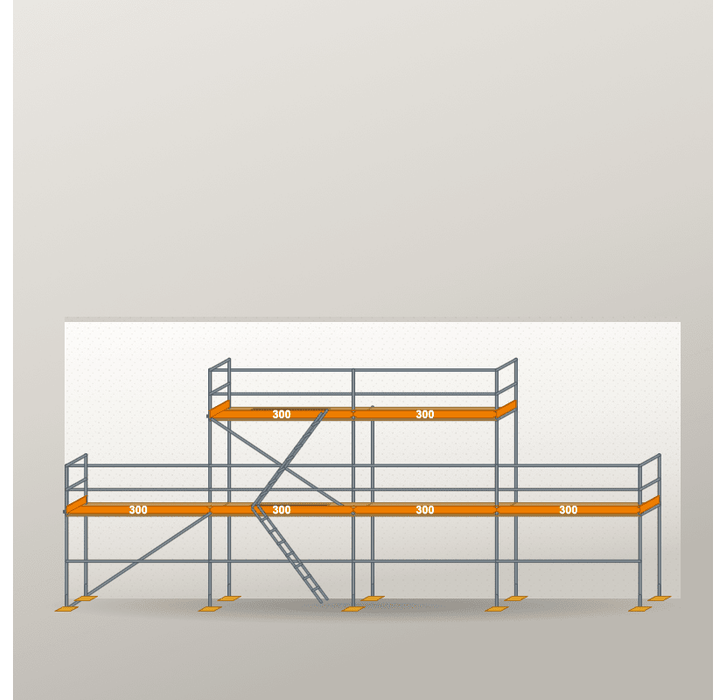 Giebelgerüst 12 x 6 m | 42 m² | Stahl / Holzbelag | RUX65 Giebelgerüst Scaff24 