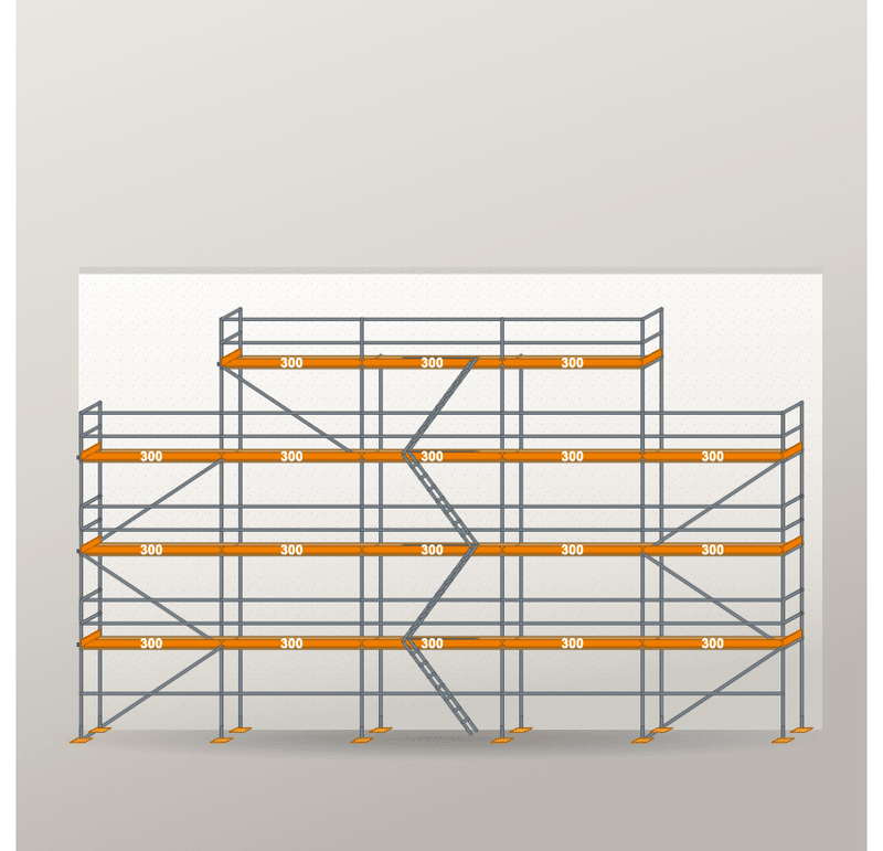 Giebelgerüst 15 x 10 m | 115,5 m² | Stahl / Holzbelag | RUX65 Giebelgerüst Scaff24 