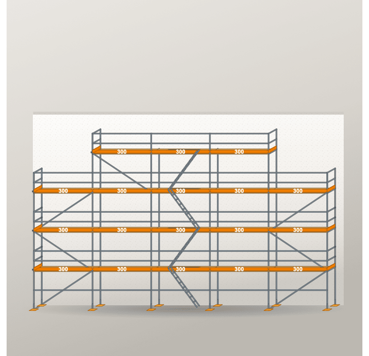 Giebelgerüst 15 x 10 m | 115,5 m² | Stahl / Holzbelag | RUX65 Giebelgerüst Scaff24 