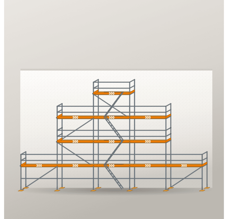 Giebelgerüst 15 x 10 m | 79,5 m² | Stahl / Holzbelag | RUX65 Giebelgerüst Scaff24 