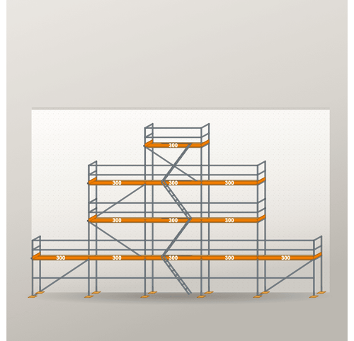 Giebelgerüst 15 x 10 m | 79,5 m² | Stahl / Holzbelag | RUX65 Giebelgerüst Scaff24 