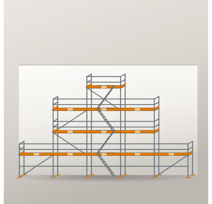 Giebelgerüst 15 x 10 m | 79,5 m² | Stahl / Holzbelag | RUX65 Giebelgerüst Scaff24 