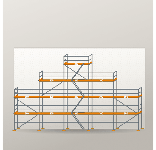 Giebelgerüst 15 x 10 m | 91,5 m² | Stahl / Holzbelag | RUX65 Giebelgerüst Scaff24 