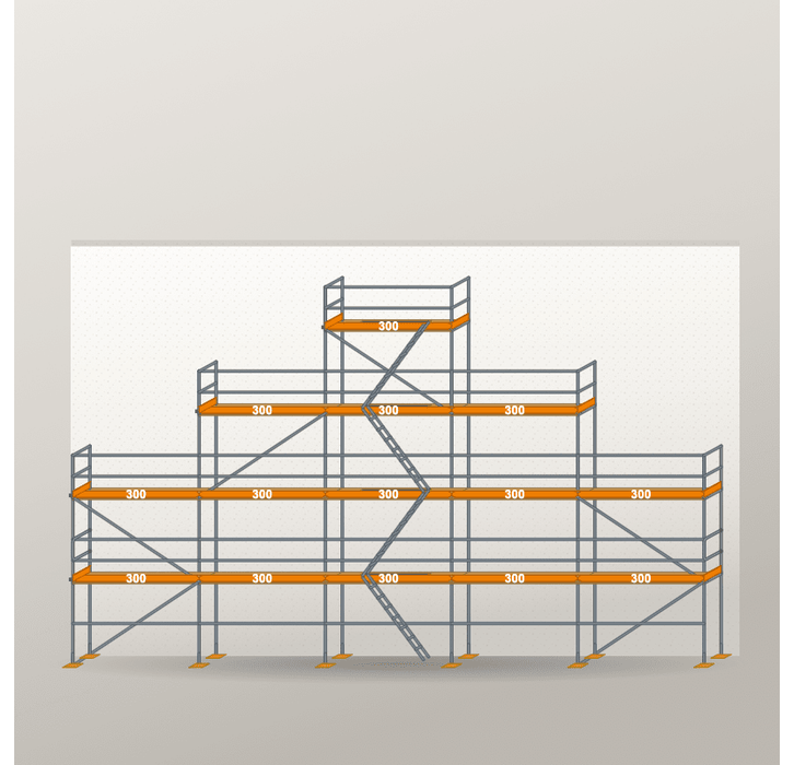 Giebelgerüst 15 x 10 m | 91,5 m² | Stahl / Holzbelag | RUX65 Giebelgerüst Scaff24 