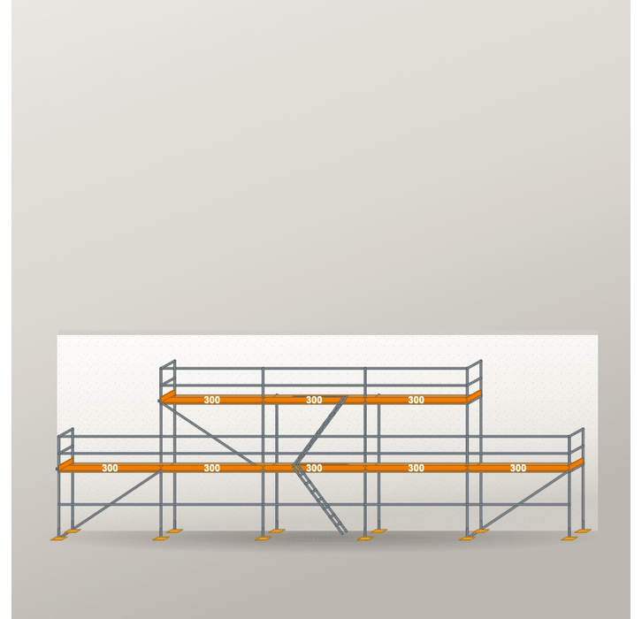 Giebelgerüst 15 x 6 m | 55,5 m² | Stahl / Holzbelag | RUX65 Giebelgerüst Scaff24 