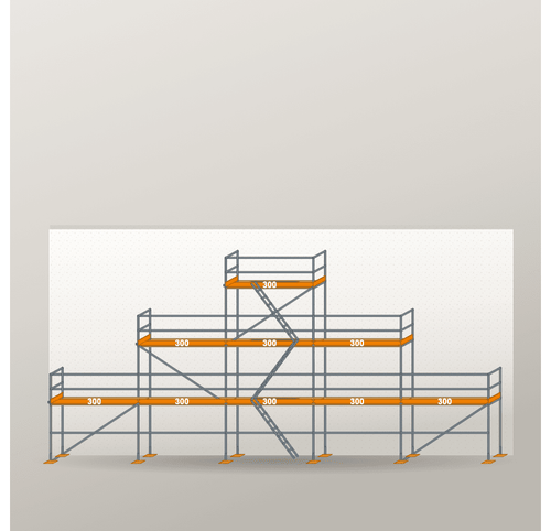 Giebelgerüst 15 x 8 m | 61,5 m² | Stahl / Holzbelag | RUX65 Giebelgerüst Scaff24 