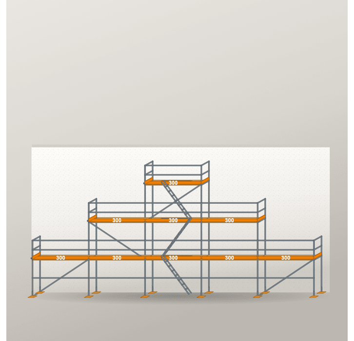 Giebelgerüst 15 x 8 m | 61,5 m² | Stahl / Holzbelag | RUX65 Giebelgerüst Scaff24 