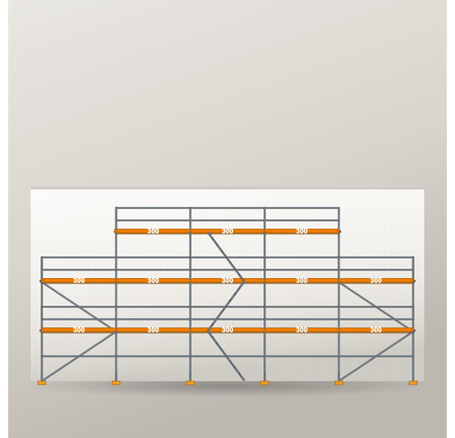 Giebelgerüst 15 x 8 m | 85,5 m² | Stahl / Holzbelag | RUX65 Giebelgerüst Scaff24 