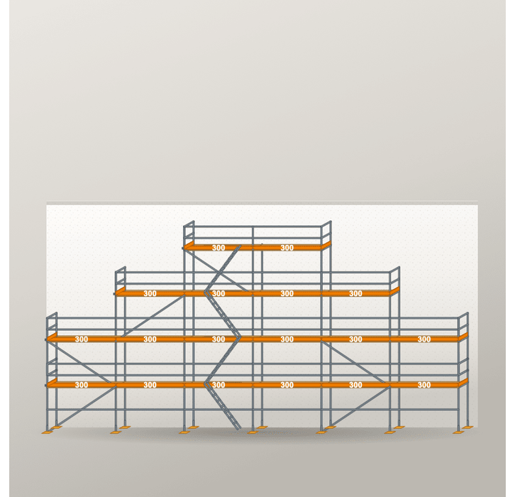 Giebelgerüst 18 x 10 m | 117 m² | Stahl / Holzbelag | RUX65 Giebelgerüst Scaff24 
