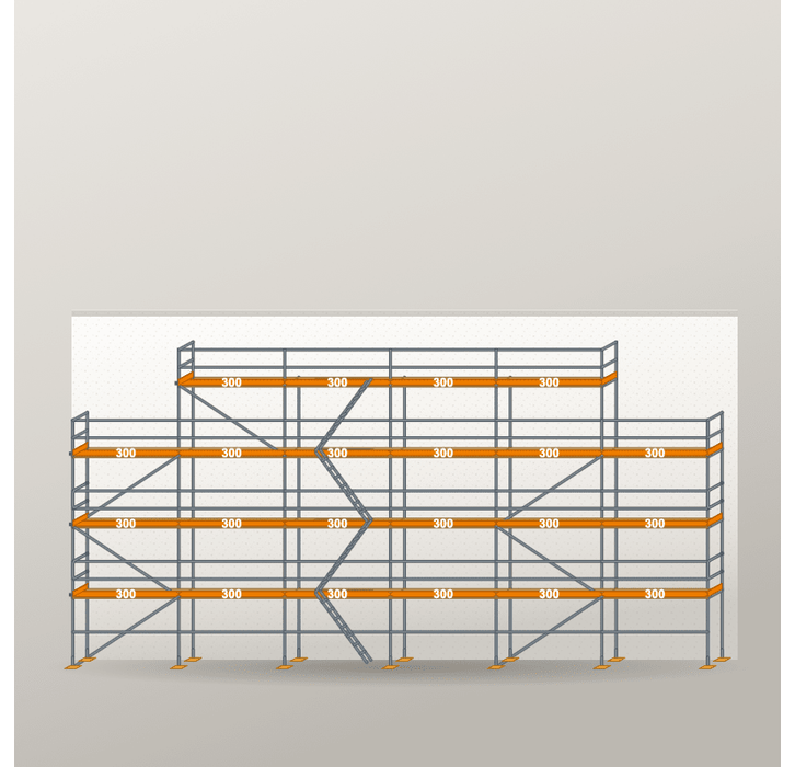 Giebelgerüst 18 x 10 m | 141 m² | Stahl / Holzbelag | RUX65 Giebelgerüst Scaff24 