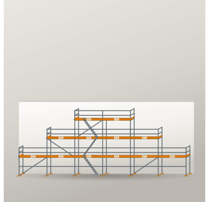 Giebelgerüst 18 x 8 m | 81 m² | Stahl / Holzbelag | RUX65 Giebelgerüst Scaff24 