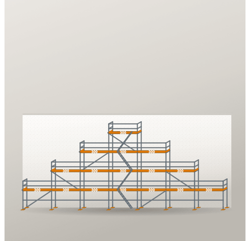 Giebelgerüst 21 x 10 m | 106,5 m² | Stahl / Holzbelag | RUX65 Giebelgerüst Scaff24 