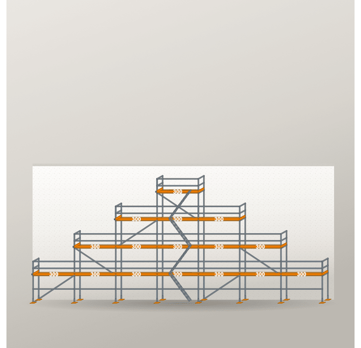 Giebelgerüst 21 x 10 m | 106,5 m² | Stahl / Holzbelag | RUX65 Giebelgerüst Scaff24 