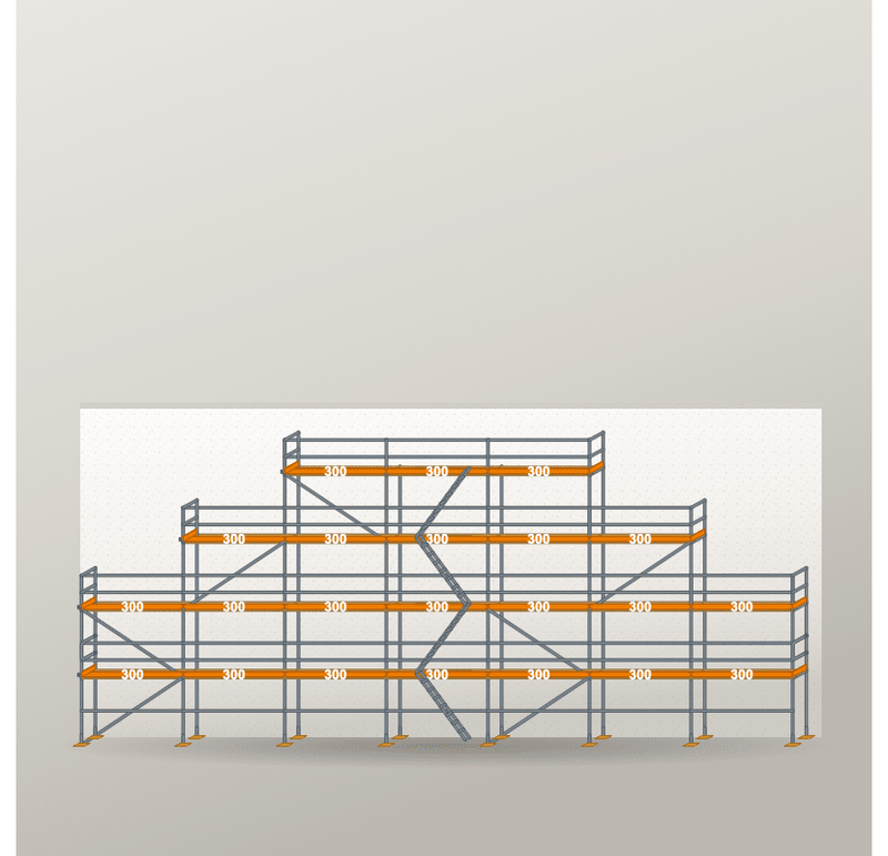 Giebelgerüst 21 x 10 m | 142,5 m² | Stahl / Holzbelag | RUX65 Giebelgerüst Scaff24 