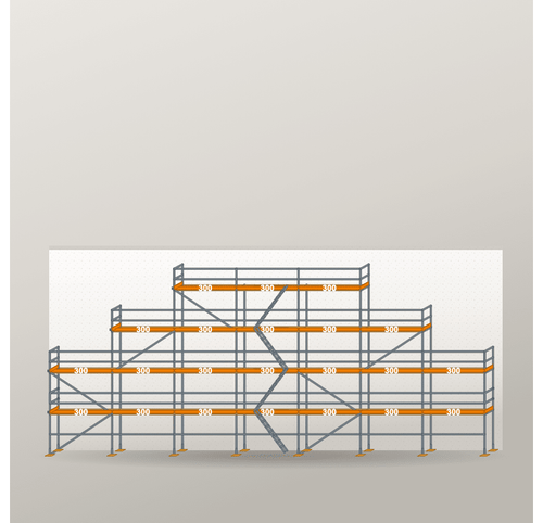 Giebelgerüst 21 x 10 m | 142,5 m² | Stahl / Holzbelag | RUX65 Giebelgerüst Scaff24 