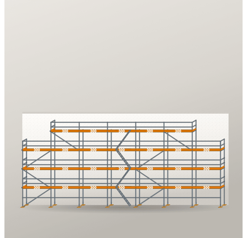 Giebelgerüst 21 x 10 m | 166,5 m² | Stahl / Holzbelag | RUX65 Giebelgerüst Scaff24 