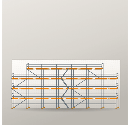 Giebelgerüst 21 x 10 m | 166,5 m² | Stahl / Holzbelag | RUX65 Giebelgerüst Scaff24 