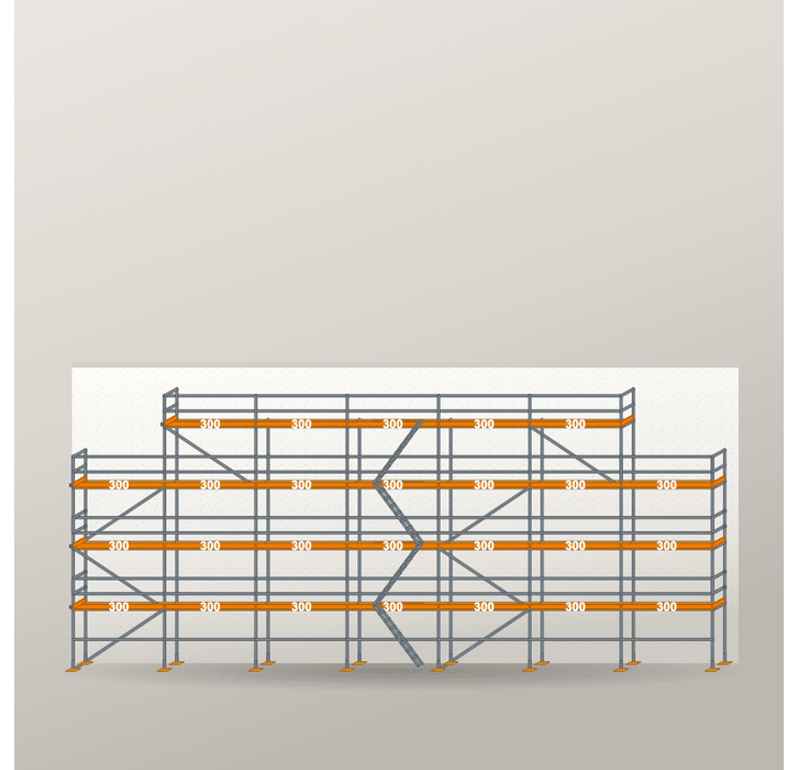 Giebelgerüst 21 x 10 m | 166,5 m² | Stahl / Holzbelag | RUX65 Giebelgerüst Scaff24 