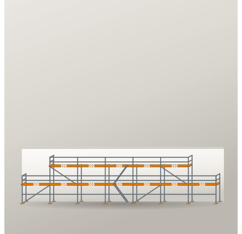 Giebelgerüst 21 x 6 m | 82,5 m² | Stahl / Holzbelag | RUX65 Giebelgerüst Scaff24 