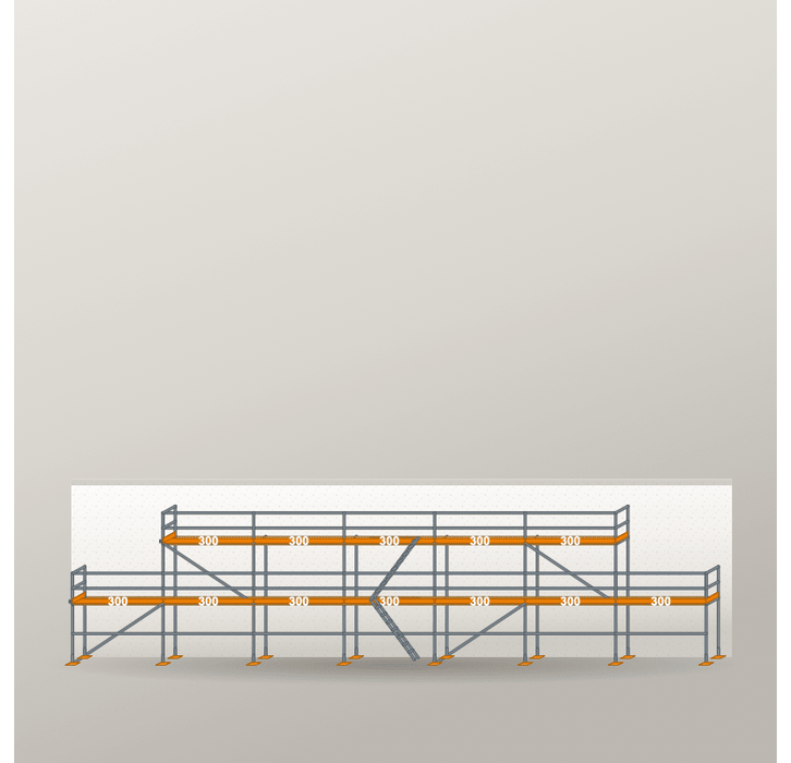Giebelgerüst 21 x 6 m | 82,5 m² | Stahl / Holzbelag | RUX65 Giebelgerüst Scaff24 
