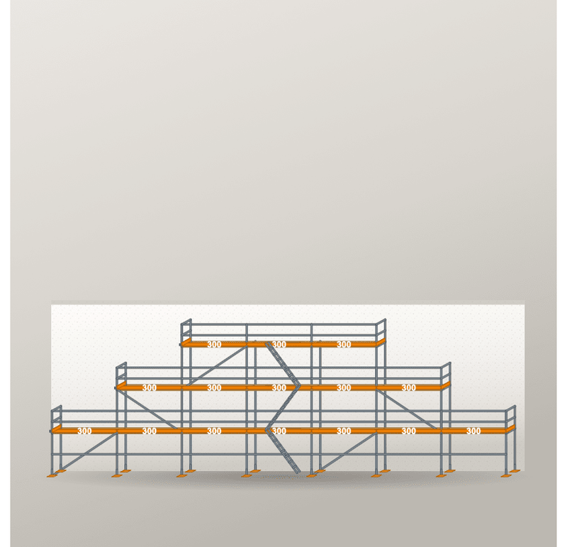 Giebelgerüst 21 x 8 m | 100,5 m² | Stahl / Holzbelag | RUX65 Giebelgerüst Scaff24 
