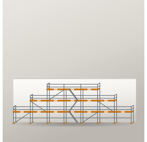 Giebelgerüst 21 x 8 m | 100,5 m² | Stahl / Holzbelag | RUX65 Giebelgerüst Scaff24 