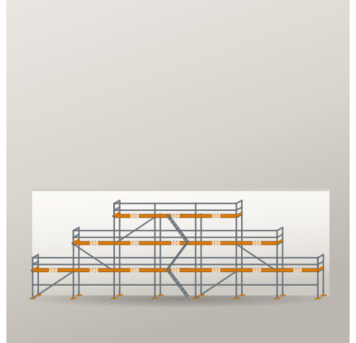 Giebelgerüst 21 x 8 m | 100,5 m² | Stahl / Holzbelag | RUX65 Giebelgerüst Scaff24 