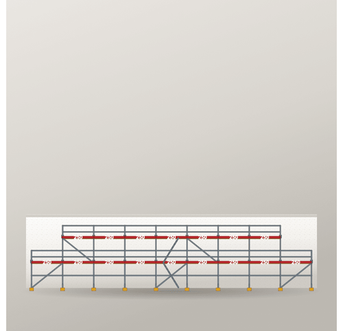 Giebelgerüst 22,5 x 6 m | 91,25 m² | Stahl / Holzbelag | SL74 Giebelgerüst Scaff24 