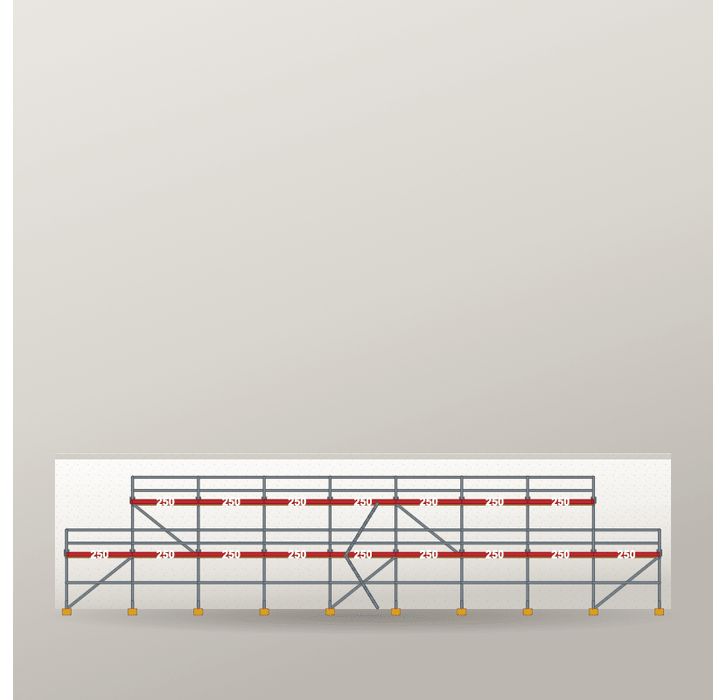 Giebelgerüst 22,5 x 6 m | 91,25 m² | Stahl / Holzbelag | SL74 Giebelgerüst Scaff24 