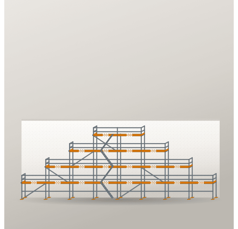 Giebelgerüst 24 x 10 m | 132 m² | Stahl / Holzbelag | RUX65 Giebelgerüst Scaff24 