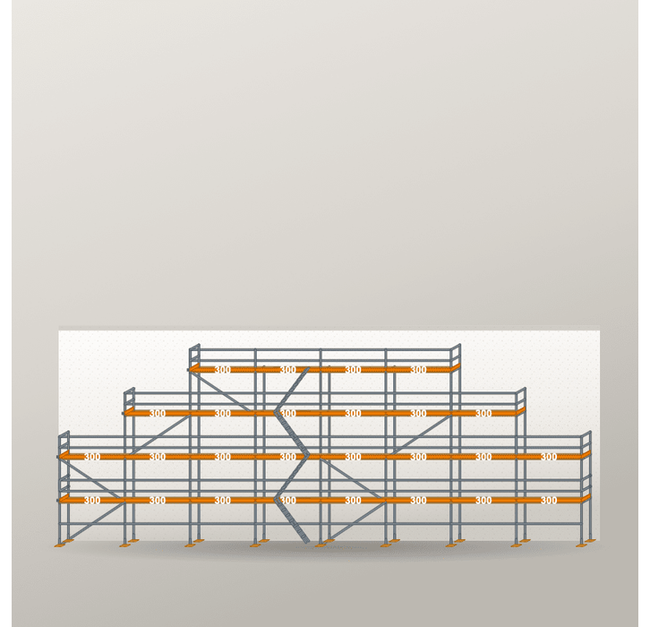 Giebelgerüst 24 x 10 m | 168 m² | Stahl / Holzbelag | RUX65 Giebelgerüst Scaff24 