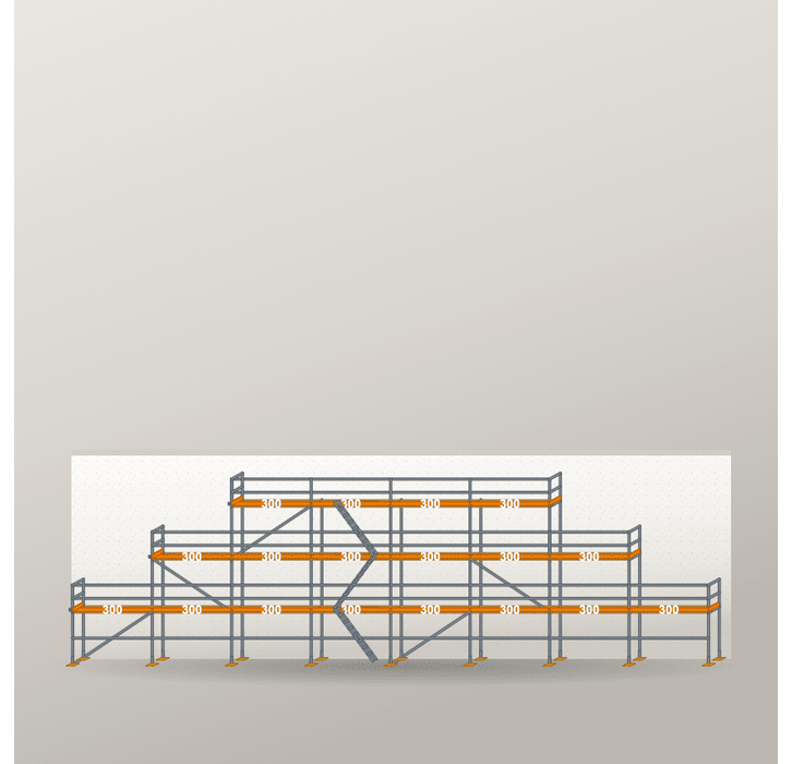 Giebelgerüst 24 x 8 m | 120 m² | Stahl / Holzbelag | RUX65 Giebelgerüst Scaff24 