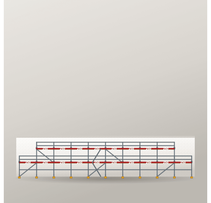 Giebelgerüst 25 x 6 m | 102,5 m² | Stahl / Holzbelag | SL74 Giebelgerüst Scaff24 