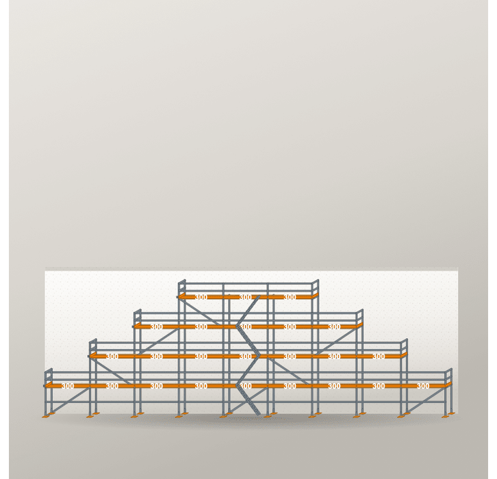 Giebelgerüst 27 x 10 m | 157,5 m² | Stahl / Holzbelag | RUX65 Giebelgerüst Scaff24 