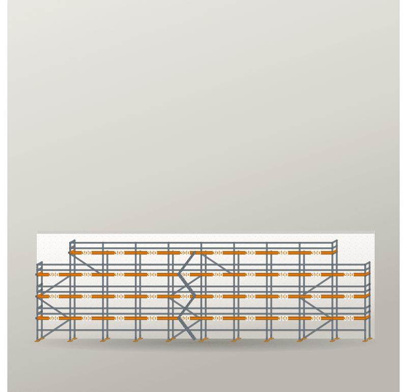 Giebelgerüst 30 x 10 m | 243 m² | Stahl / Holzbelag | RUX65 Giebelgerüst Scaff24 