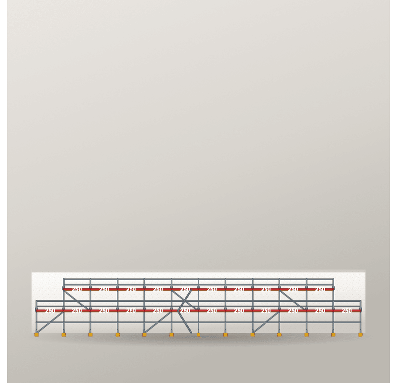 Giebelgerüst 30 x 6 m | 125 m² | Stahl / Holzbelag | SL74 Giebelgerüst Scaff24 