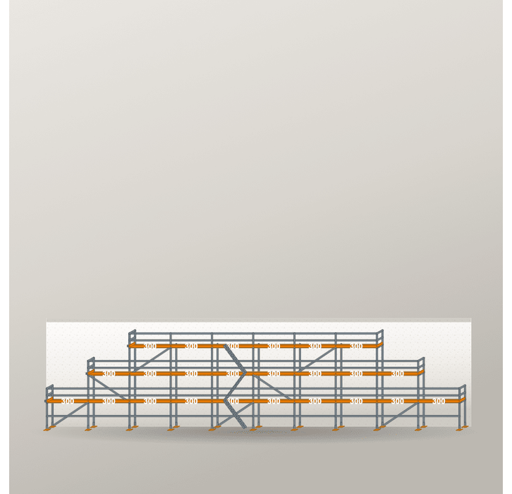 Giebelgerüst 30 x 8 m | 159 m² | Stahl / Holzbelag | RUX65 Giebelgerüst Scaff24 