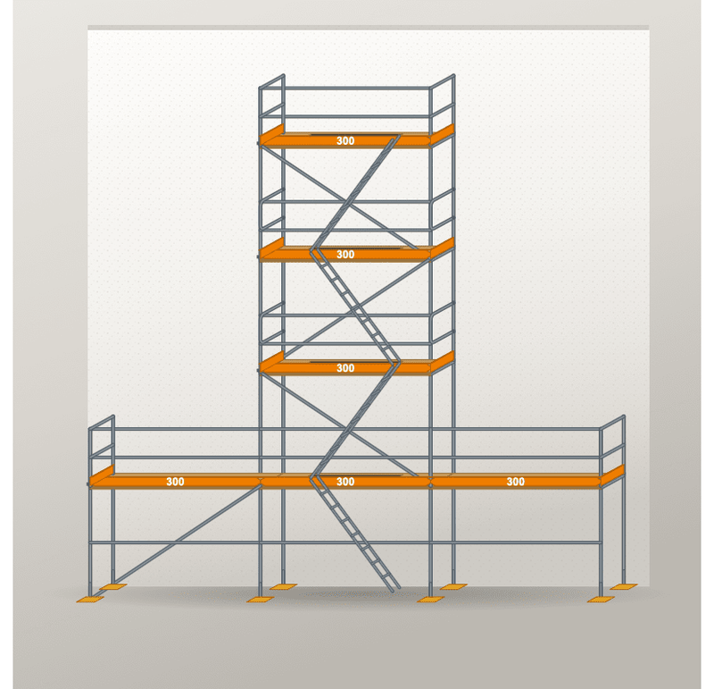 Giebelgerüst 9 x 10 m | 40,5 m² | Stahl / Holzbelag | RUX65 Giebelgerüst Scaff24 