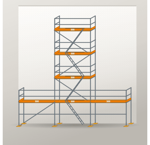 Giebelgerüst 9 x 10 m | 40,5 m² | Stahl / Holzbelag | RUX65 Giebelgerüst Scaff24 