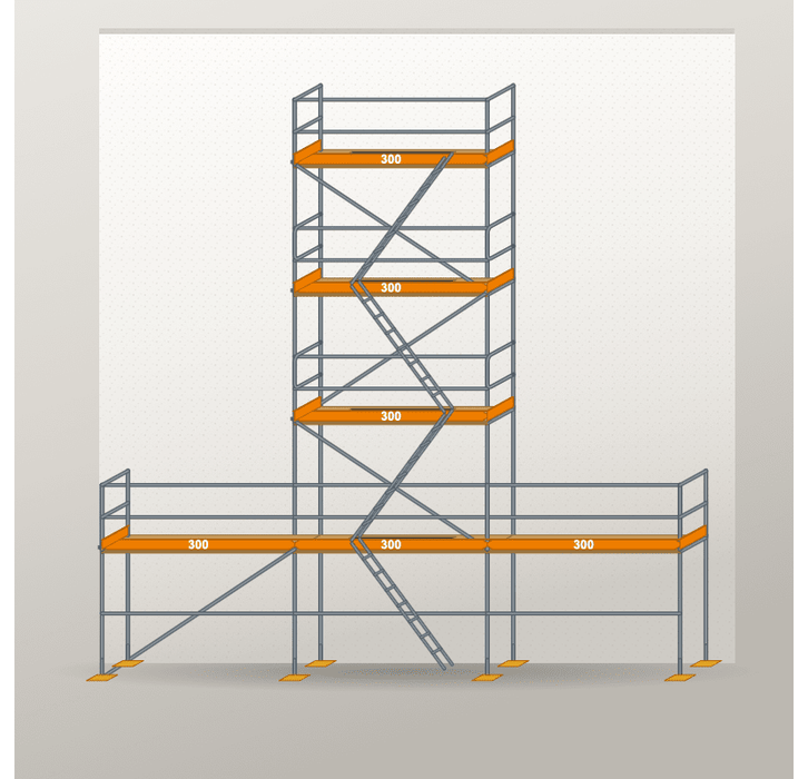 Giebelgerüst 9 x 10 m | 40,5 m² | Stahl / Holzbelag | RUX65 Giebelgerüst Scaff24 