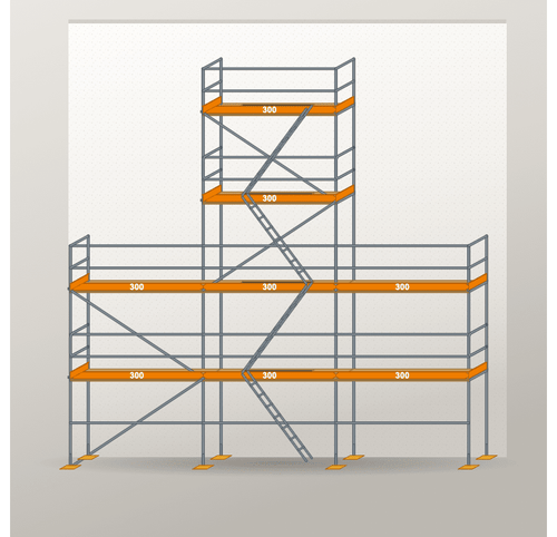 Giebelgerüst 9 x 10 m | 52,5 m² | Stahl / Holzbelag | RUX65 Giebelgerüst Scaff24 