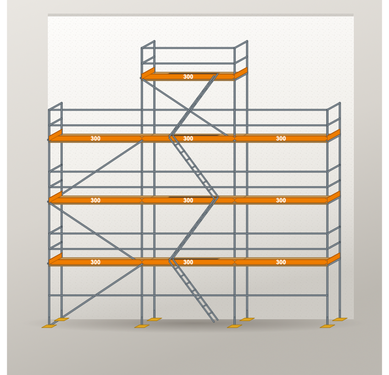 Giebelgerüst 9 x 10 m | 64,5 m² | Stahl / Holzbelag | RUX65