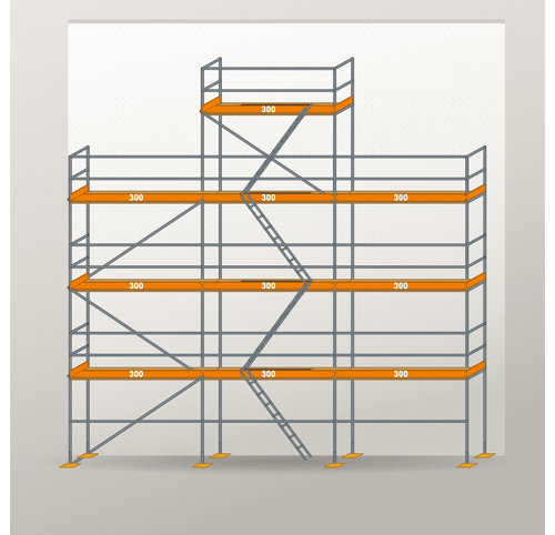 Giebelgerüst 9 x 10 m | 64,5 m² | Stahl / Holzbelag | RUX65 Giebelgerüst Scaff24 