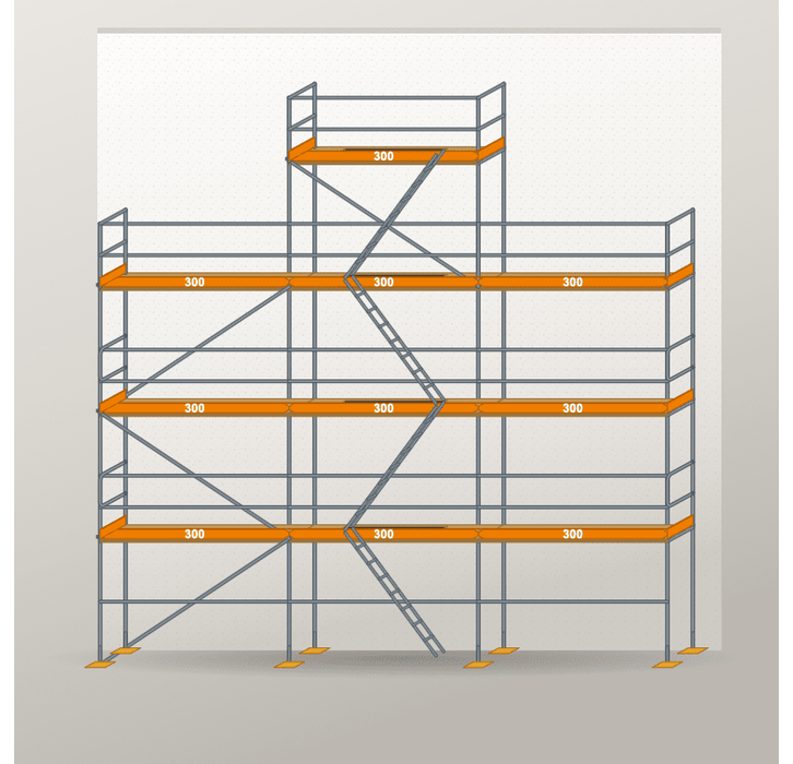 Giebelgerüst 9 x 10 m | 64,5 m² | Stahl / Holzbelag | RUX65 Giebelgerüst Scaff24 