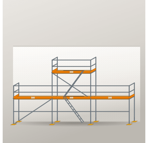 Giebelgerüst 9 x 6 m | 28,5 m² | Stahl / Holzbelag | RUX65 Giebelgerüst Scaff24 