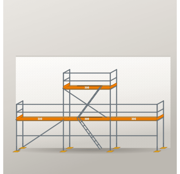 Giebelgerüst 9 x 6 m | 28,5 m² | Stahl / Holzbelag | RUX65 Giebelgerüst Scaff24 